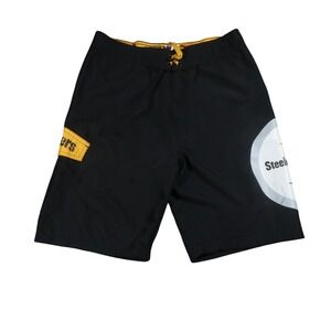 NFL Pittsburgh Steelers Board Shorts Mens Small Black Gold Swim Trunks Y2K Cargo
